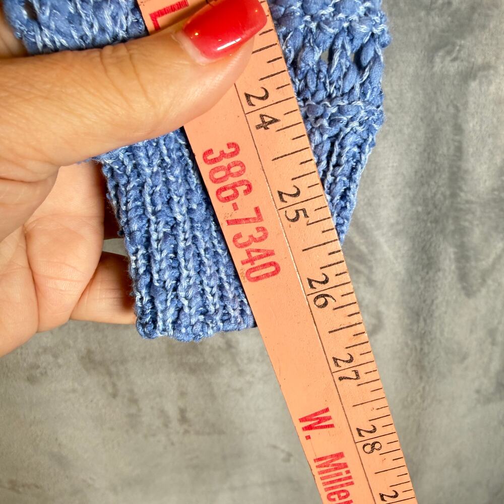 Lulu’s Blue Crochet Knit Cardigan Button Front Lightweight Sweater Medium - Picture 8 of 8